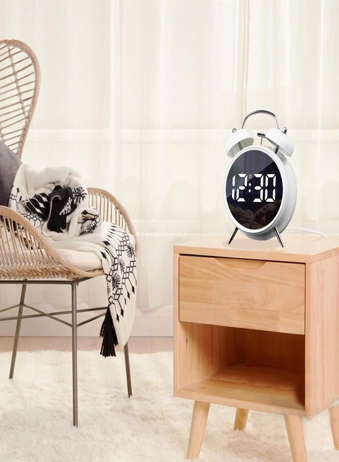 LEVGRY Digital Small Alarm Clock, 4.5 Inch Double Bell Intelligent LED AlarmClock, Silent Metal AlarmClock with Night Light, Bedside Loud Alarm Clock for Heavy Sleepers Adults Kids Teenager (White) - Image 2
